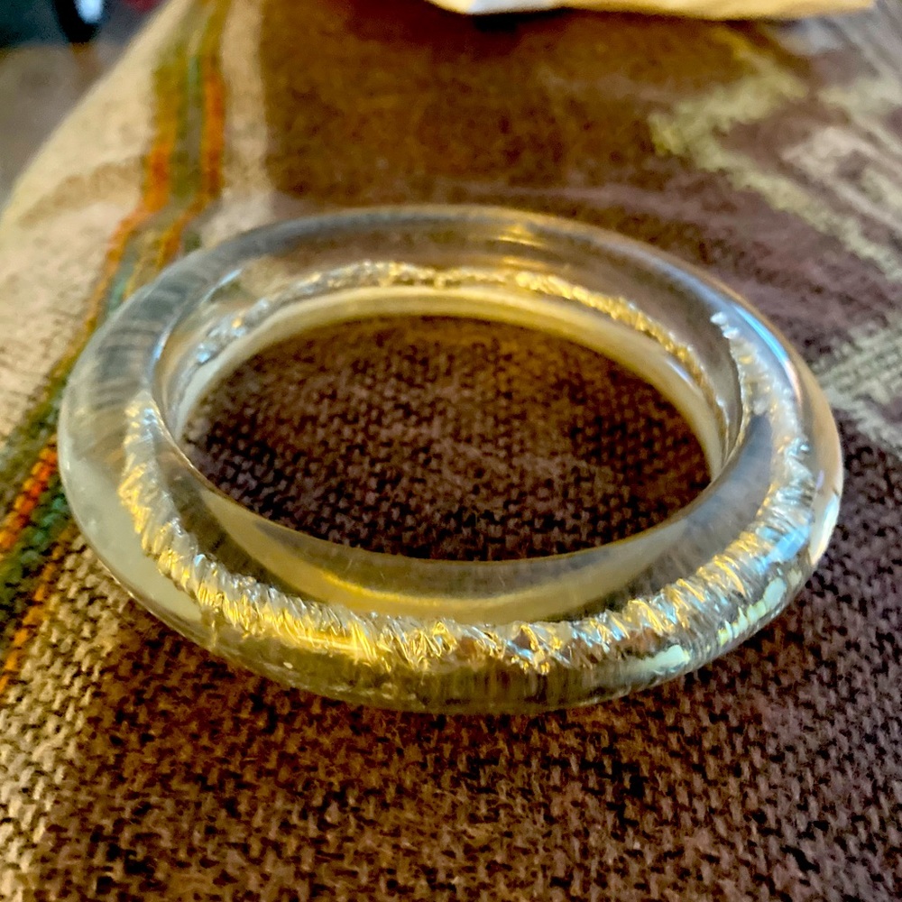 Vintage Clear Silver Aluminum Foil Twist Bangle Bracelet
